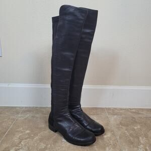 Stuart Weitzman 5050 Boots 7M Black Leather OTK Over Knee Tall Riding Classic